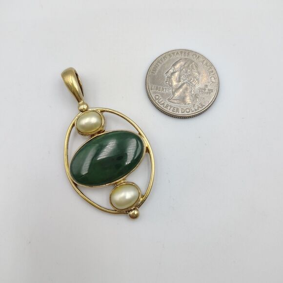 Vintage Sajen Sterling Silver 925 Vermeil Jade/Nephrite Baroque Pearl Pendant - Picture 13 of 13